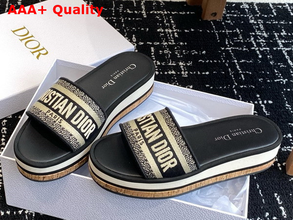Dior Dway Platform Slide in Black Embroidered Cotton Replica