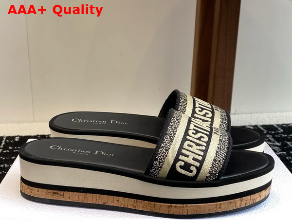 Dior Dway Platform Slide in Black Embroidered Cotton Replica