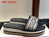 Dior Dway Platform Slide in Deep Blue Embroidered Cotton Replica