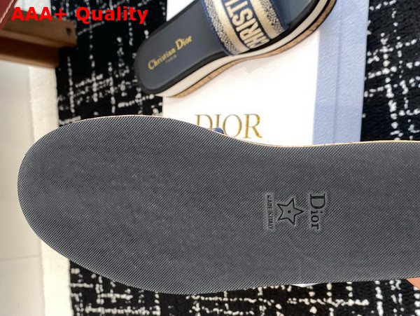 Dior Dway Platform Slide in Deep Blue Embroidered Cotton Replica