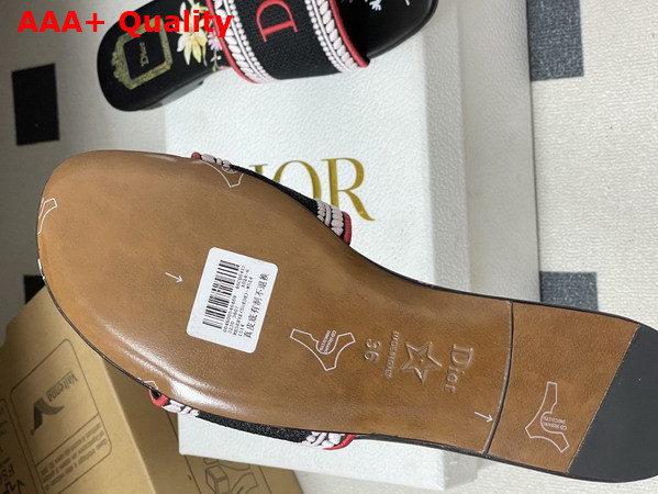 Dior Dway Slide Black Embroidered Cotton and Multicolor Dior Secret Garden Motif Replica