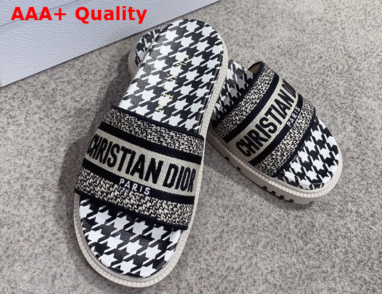 Dior Dway Slide Black Embroidered Cotton with Micro Houndstooth Motif Replica