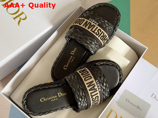 Dior Dway Slide Black Raffia and Embroidered Cotton Replica