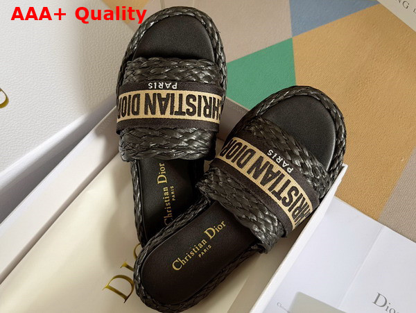 Dior Dway Slide Black Raffia and Embroidered Cotton Replica