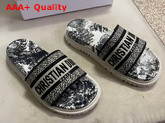 Dior Dway Slide Black Toile de Jouy Embroidered Cotton Replica