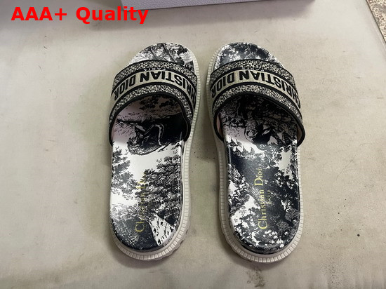 Dior Dway Slide Black Toile de Jouy Embroidered Cotton Replica