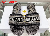 Dior Dway Slide Black and Gold Tone Velvet Embroidered with Dior Hardin D Hiver Motif in Gold Tone Metallic Thread Replica