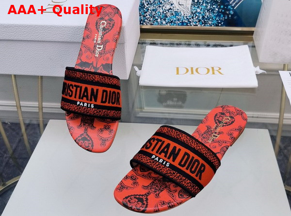 Dior Dway Slide Black and Red Cotton with Dior Bandana Embroidery Replica