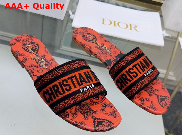 Dior Dway Slide Black and Red Cotton with Dior Bandana Embroidery Replica