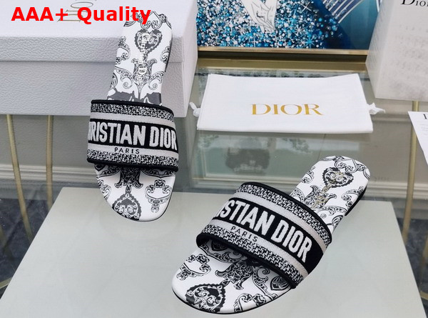 Dior Dway Slide Black and White Cotton with Dior Bandana Embroidery Replica
