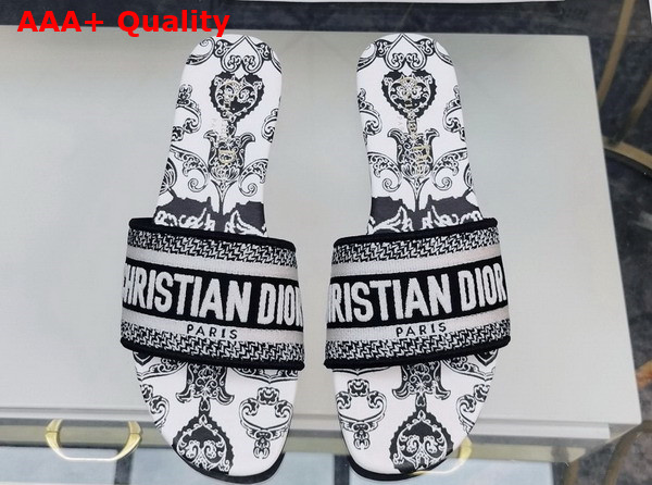Dior Dway Slide Black and White Cotton with Dior Bandana Embroidery Replica