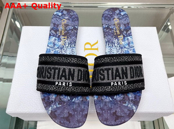 Dior Dway Slide Blue Multicolor Cotton with Dior Jardin Magique Embroidery Replica