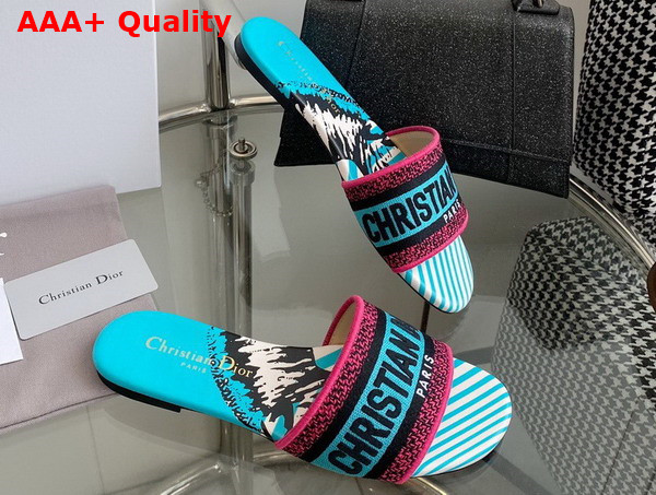 Dior Dway Slide Blue Multicolor D Jungle Pop Embroidered Cotton Replica
