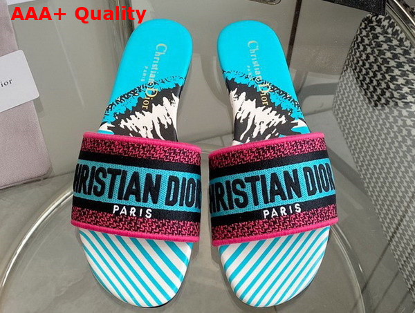 Dior Dway Slide Blue Multicolor D Jungle Pop Embroidered Cotton Replica