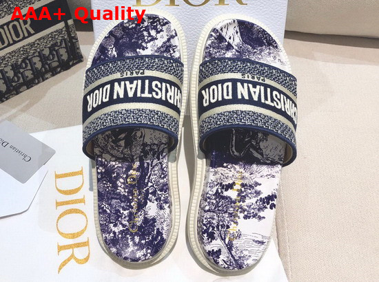 Dior Dway Slide Blue Toile de Jouy Embroidered Cotton Replica