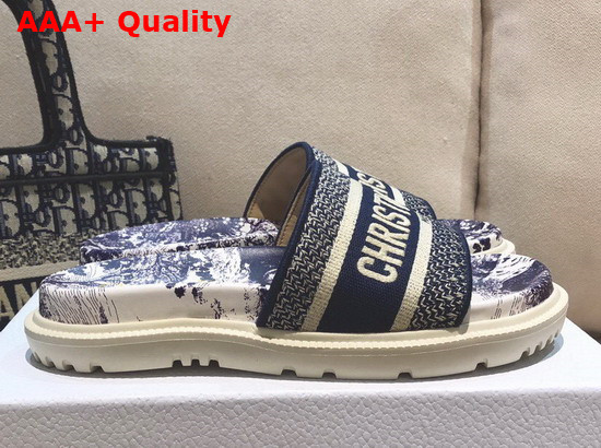 Dior Dway Slide Blue Toile de Jouy Embroidered Cotton Replica