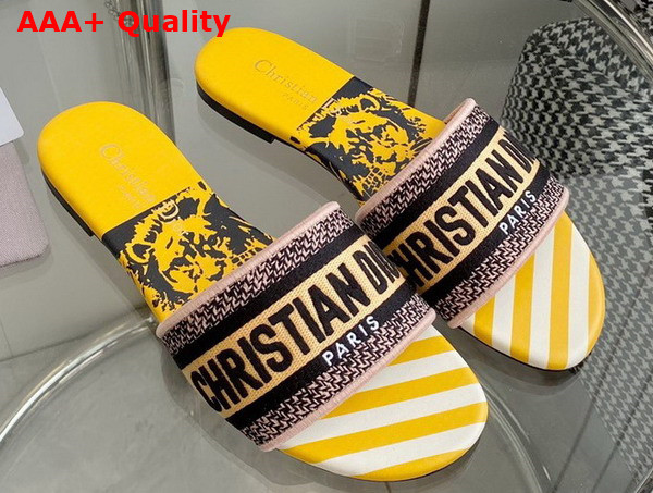Dior Dway Slide Bright Yellow and Pink D Jungle Pop Cotton Embroidery Replica