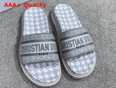 Dior Dway Slide Gray Embroidered Cotton with Micro Houndstooth Motif Replica