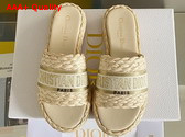 Dior Dway Slide Jute Colored Embroidered Raffia and Gold Tone Cotton Replica