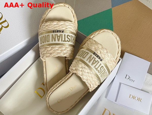 Dior Dway Slide Jute Colored Embroidered Raffia and Gold Tone Cotton Replica