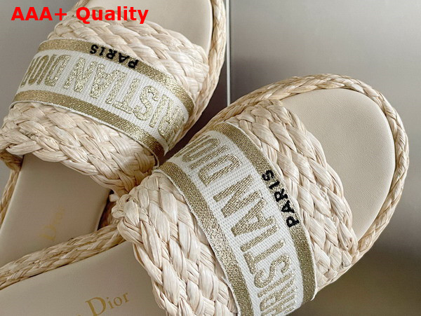 Dior Dway Slide Jute Colored Embroidered Raffia and Gold Tone Cotton Replica