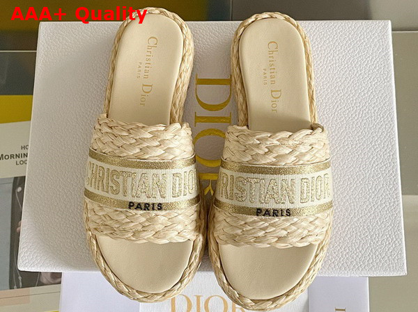 Dior Dway Slide Jute Colored Embroidered Raffia and Gold Tone Cotton Replica