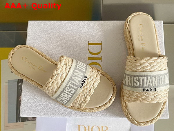 Dior Dway Slide Jute Colored Embroidered Raffia and Gray Cotton Replica
