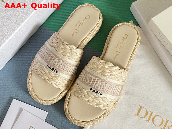 Dior Dway Slide Jute Colored Embroidered Raffia and Rose Des Vents Cotton Replica