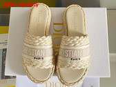 Dior Dway Slide Jute Colored Embroidered Raffia and Rose Des Vents Cotton Replica