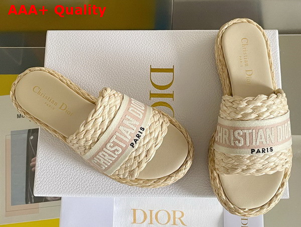 Dior Dway Slide Jute Colored Embroidered Raffia and Rose Des Vents Cotton Replica