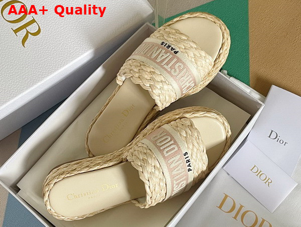 Dior Dway Slide Jute Colored Embroidered Raffia and Rose Des Vents Cotton Replica