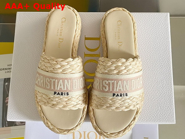 Dior Dway Slide Jute Colored Embroidered Raffia and Rose Des Vents Cotton Replica