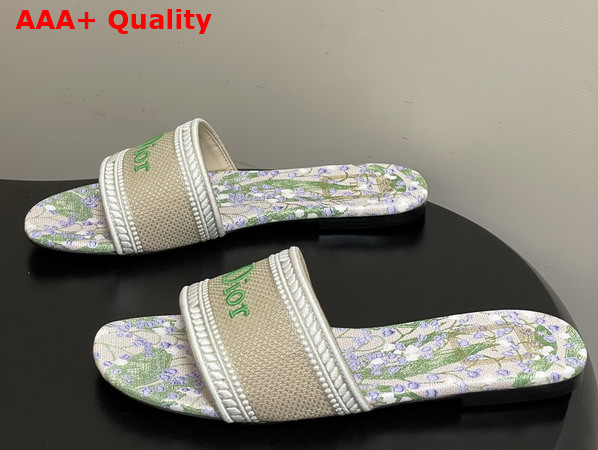 Dior Dway Slide Natural Embroidered Cotton and Multicolor Lily of the Valley Motif Replica