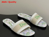 Dior Dway Slide Natural Embroidered Cotton and Multicolor Lily of the Valley Motif Replica