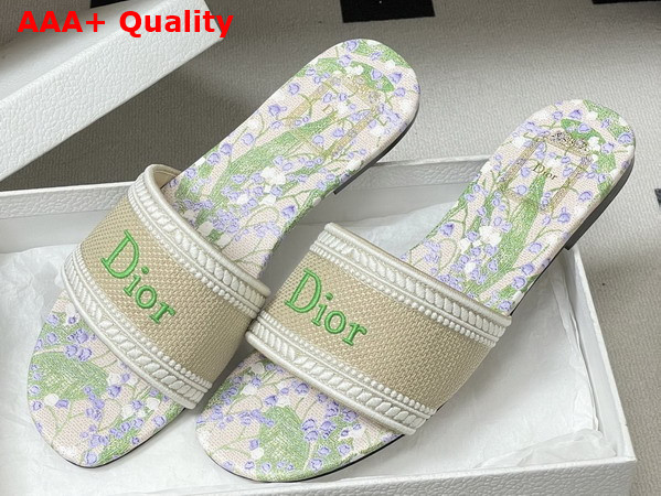 Dior Dway Slide Natural Embroidered Cotton and Multicolor Lily of the Valley Motif Replica