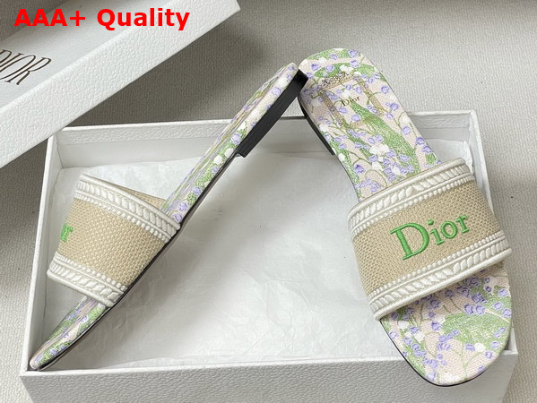 Dior Dway Slide Natural Embroidered Cotton and Multicolor Lily of the Valley Motif Replica