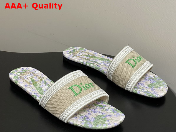 Dior Dway Slide Natural Embroidered Cotton and Multicolor Lily of the Valley Motif Replica