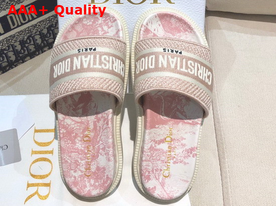 Dior Dway Slide Pale Pink and Ecru Toile de Jouy Embroidered Cotton Replica