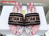 Dior Dway Slide Pink Multicolor Cotton with Dior Jardin Magique Embroidery Replica