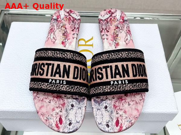 Dior Dway Slide Pink Multicolor Cotton with Dior Jardin Magique Embroidery Replica
