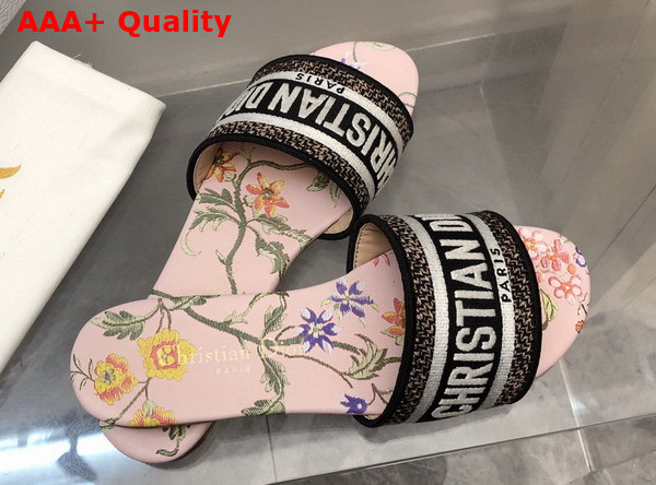 Dior Dway Slide Powder Pink Multicolor Embroidered Cotton with Dior Petites Fleurs Motif Replica