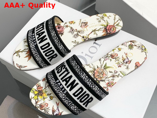 Dior Dway Slide White Multicolor Embroidered Cotton with Dior Jardin Botanique Motif Replica