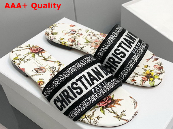 Dior Dway Slide White Multicolor Embroidered Cotton with Dior Jardin Botanique Motif Replica