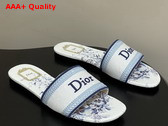 Dior Dway Slide White and Blue Embroidered Cotton and Toile de Jouy Floral Garden Motif Replica