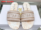 Dior Dway Slide White and Gold Tone Cotton Embroidered with Dior Jardin D Hiver Motif in Gold Tone Metallic Thread Replica