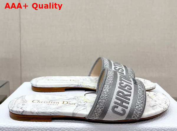 Dior Dway Slide White and Gray Cotton with Reve D Infini Embroidery Replica