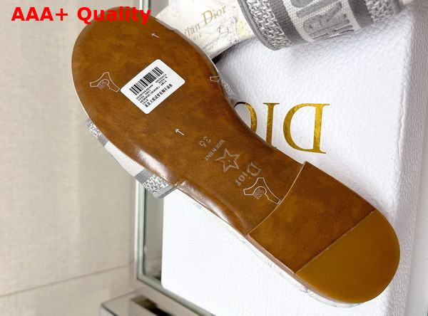 Dior Dway Slide White and Gray Cotton with Reve D Infini Embroidery Replica