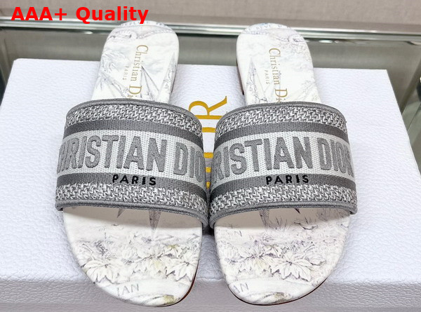 Dior Dway Slide White and Gray Cotton with Reve D Infini Embroidery Replica