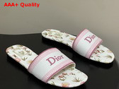 Dior Dway Slide White and Songe Pink Embroidered Cotton and Multicolor Daisy Garden Motif Replica