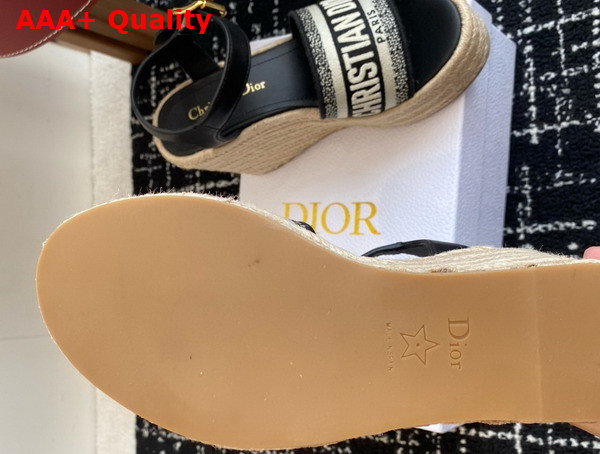Dior Dway Wedge Sandal in Black Calfskin and Embroidered Cotton Replica
